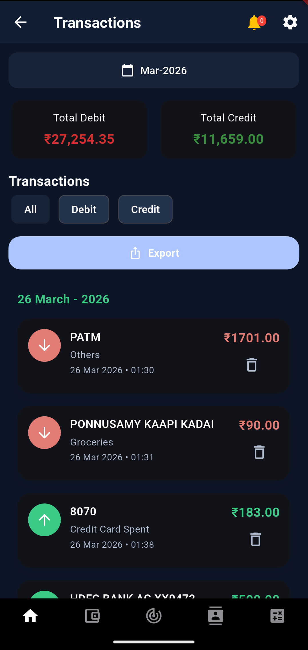 FiscusFlow transactions page